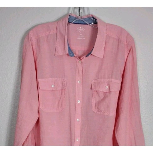 Women’s Pink Shirt Size XL St. John's Bay Button Up 100% Cotton Pocket Front - Picture 6 of 9